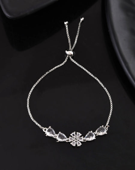 Jewels Nest Classic White Floral Diamond-Style Adjustable Bracelet