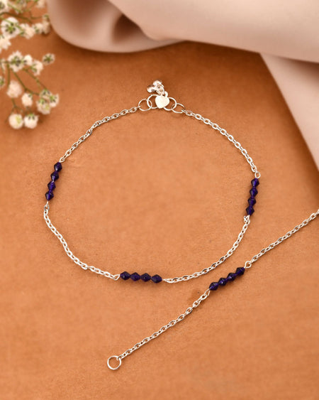 Jewels Nest Silver Plated Purple Beads Chain Anklet For Women