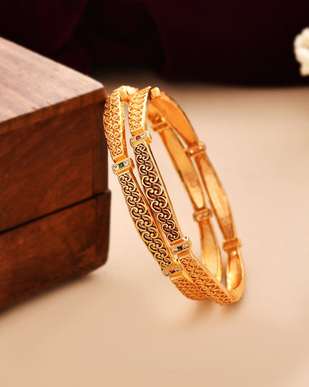 Jewels Nest Gold Finish Filigree Design Bangles For Women | Traditional Designer Pair