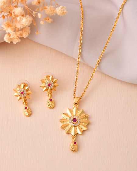 Jewels Nest Gold-Plated Sunburst Pendant Necklace Set With Matching Earrings For Women