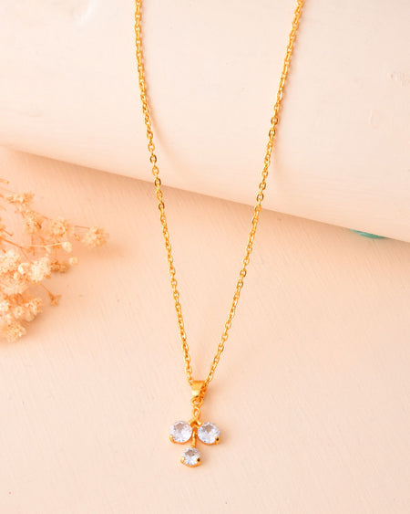 Jewels Nest Elegant Gold-Plated Triple Stone Pendant Necklace For Women