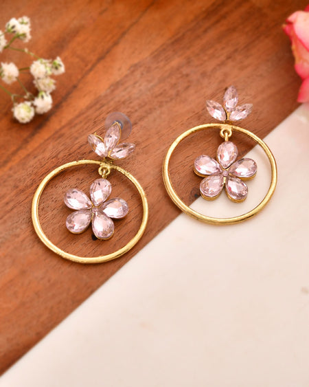 Jewels Nest Gold-Tone Floral Crystal Hoop Earrings For Women