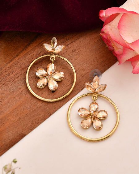 Jewels Nest Gold-Tone Champagne Crystal Floral Hoop Earrings For Women