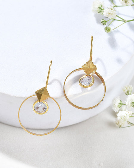 Jewels Nest Gold-Tone Hoop Earrings with Square Crystal Detailing