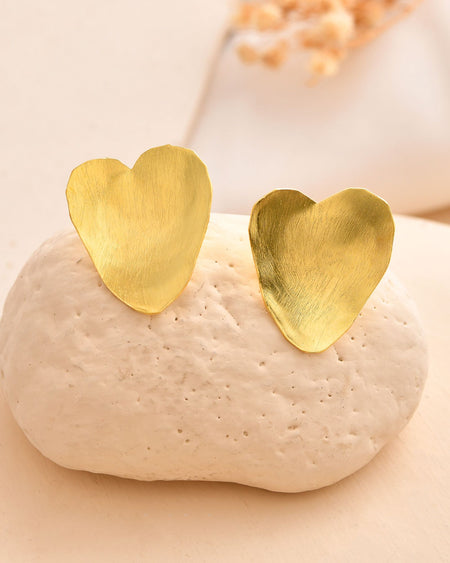 Jewels Nest Gold-Tone Heart-Shaped Minimal Stud Earrings For Women