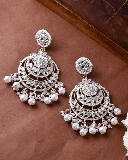 Jewels Nest Silver-Plated Grand Chandbali Earrings with Pearl and Kundan Work
