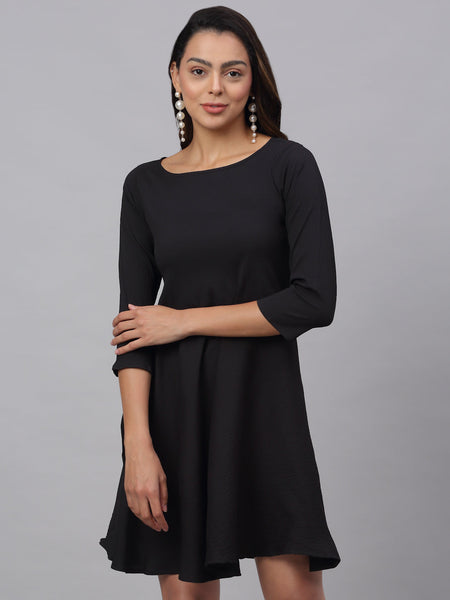 Jainish Women's Black A-Line Dress