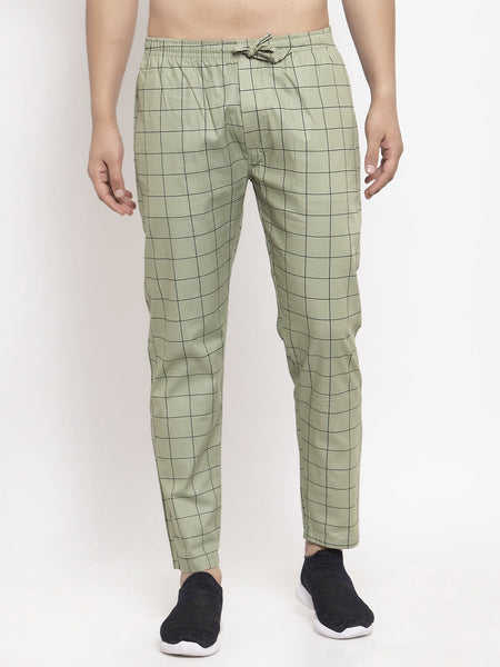 Jainish Men's Green Checked Cotton Track Pants ( JOG 012Pista )