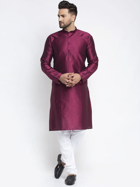 Jompers Men Purple & White Woven Design Kurta with Pyjamas