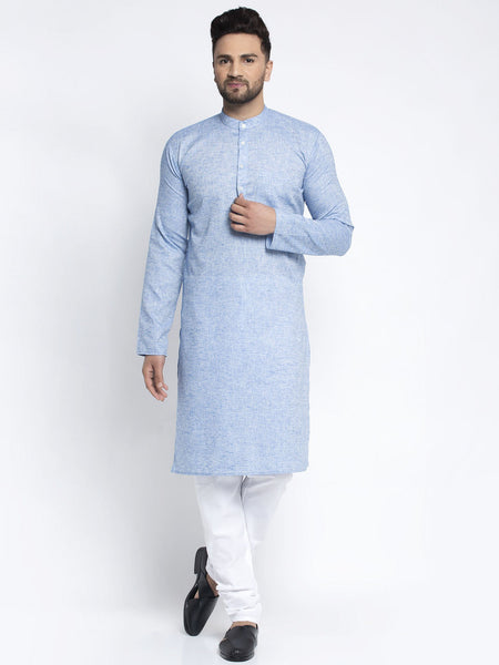 Jompers Men Blue & White Self Design Kurta with Pyjamas