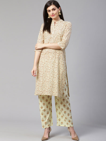 Jompers Women Yellow Floral Printed Kurta with Palazzos