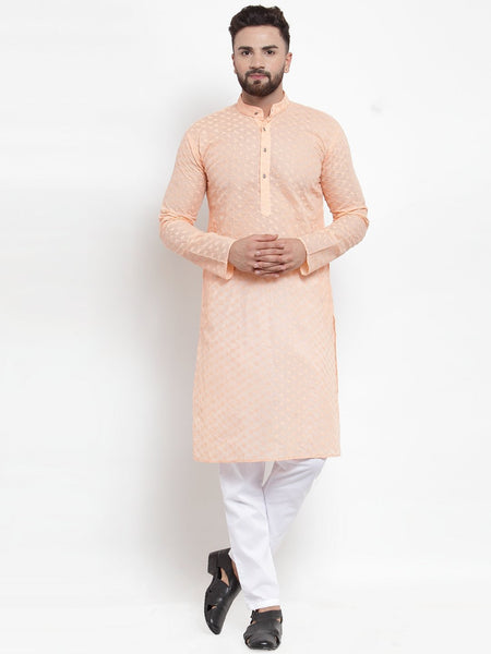Jompers Men Orange Chikan Kurta Only