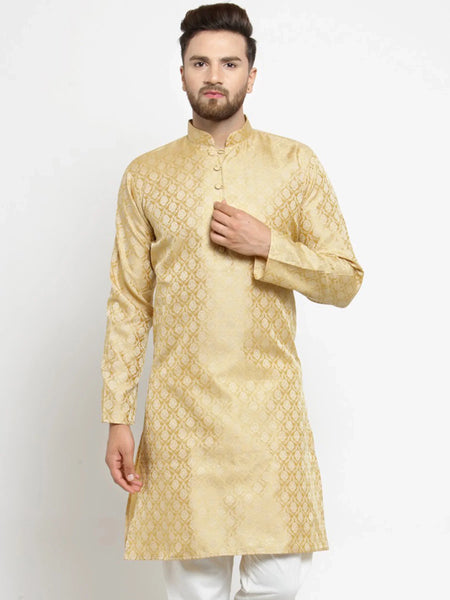 Jompers Men's Golden Self Design Kurta Only