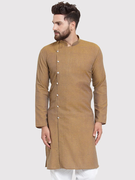 Jompers Men's Yellow Self Design Kurta Only