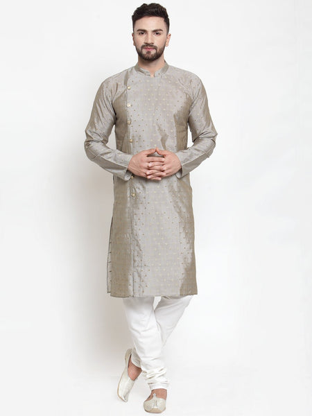Jompers Men Grey & Golden Self Design Kurta with Churidar