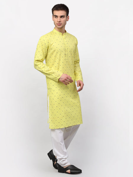 Jompers Men's Lemon Printed Cotton Kurta Payjama Sets
