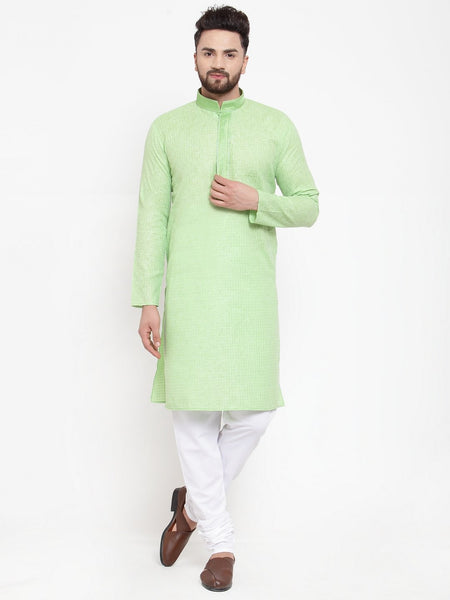 Jompers Men Green & White Embroidered Kurta with Churidar