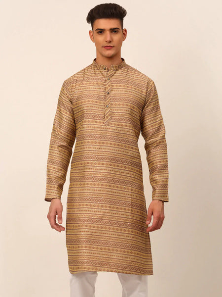 Jompers Men's Printed Sequinned Kurta Only - Brown