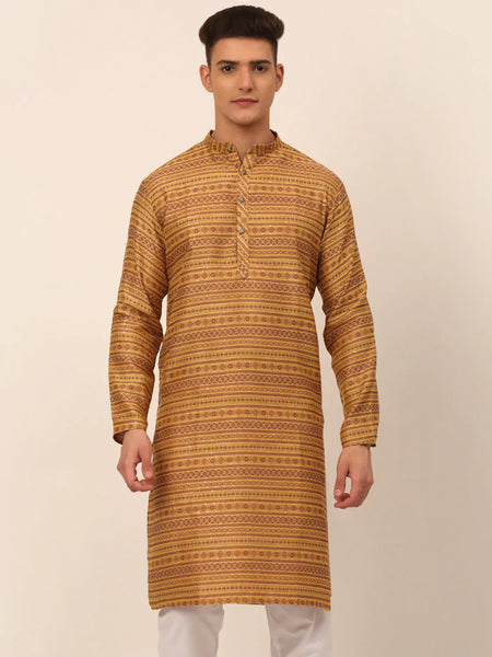 Jompers Men's Printed Sequinned Kurta Only - Yellow