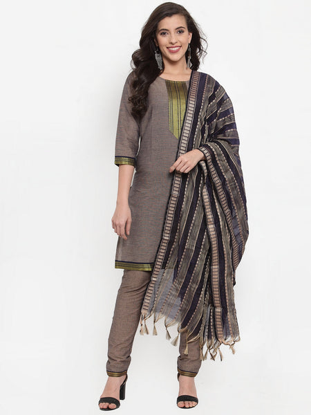 Jompers Women Grey Solid Kurta with Trousers And Dupatta