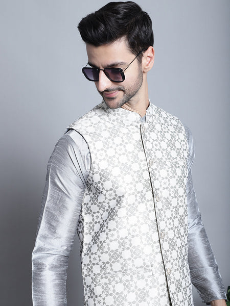 Jompers Men's Woven Design Nehru Jacket - Cream