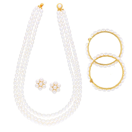 J Pearls 3 String Pearl Necklace - Real Pearl Jewelry
