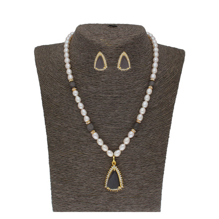 J Pearls Riya 1 Line Oval Pearl Set - Real Pearl Jewelry