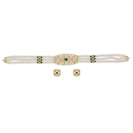 J Pearls Kavya 3 Lines Round Choker Set - Real Pearl Jewelry