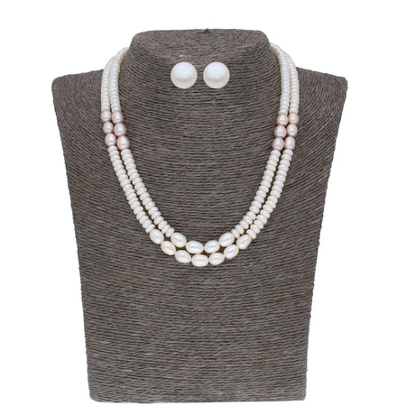J Pearls 2 Line 5-6Mm Button Pearl Set - Real Pearl Jewelry