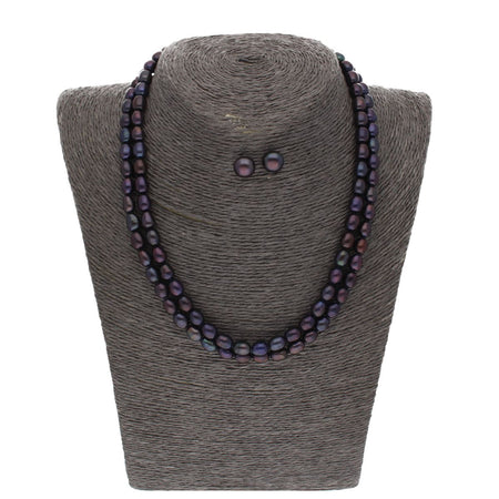 J Pearls 2 Line Black Oval Pearl Set - Real Pearl Jewelry