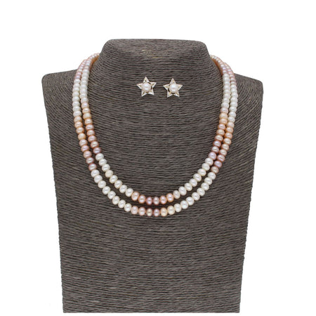 J Pearls 2 Line Mutli-Color Button Pearl Set - Real Pearl Jewelry