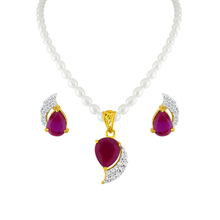J Pearls Red Drop Set - Real Pearl Jewelry