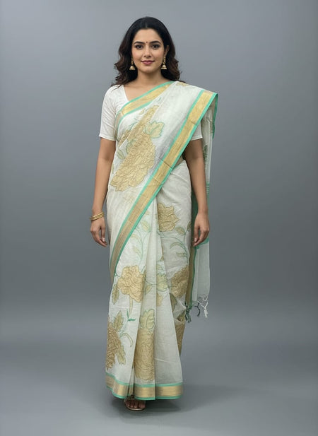 Morchari Applique Work With Thread Work With Unstitched Blouse