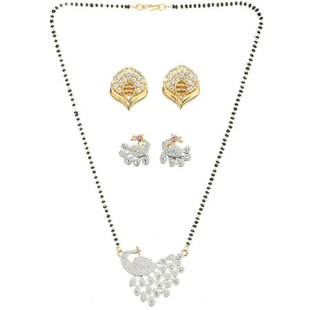 AanyaCentric Gold-Polished Mangalsutra with Pendant, 2 Pair Earrings