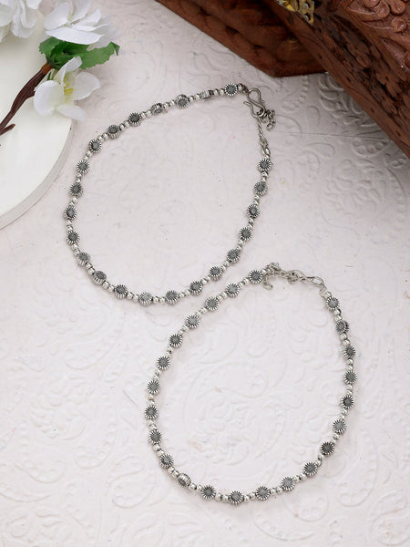 NVR Women's Set of 2 Silver-Plated German Silver Anklets