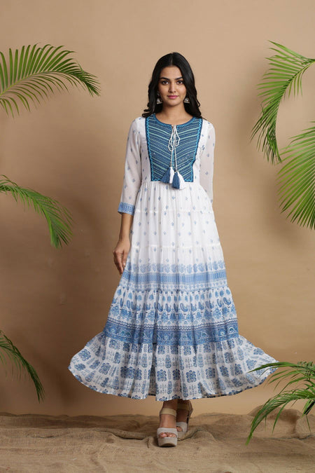 Juniper Blue Georgette Printed Maxi Dress