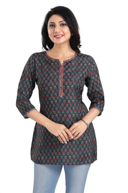 Snehal Creations Novel Navy Blue Rayon Short Kurti Tunic Top