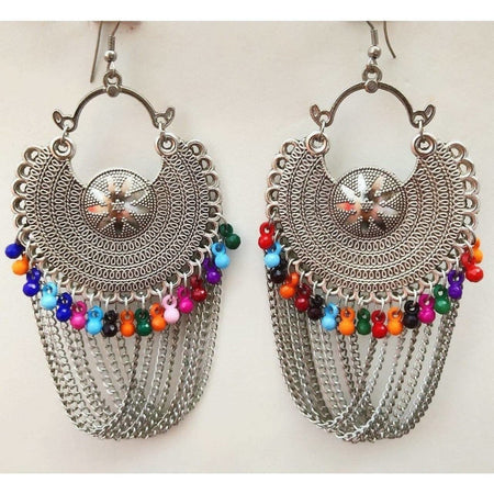MS Fashion India Latest Fashion Half Moon Earrings With Chains And Multi Color Pearls