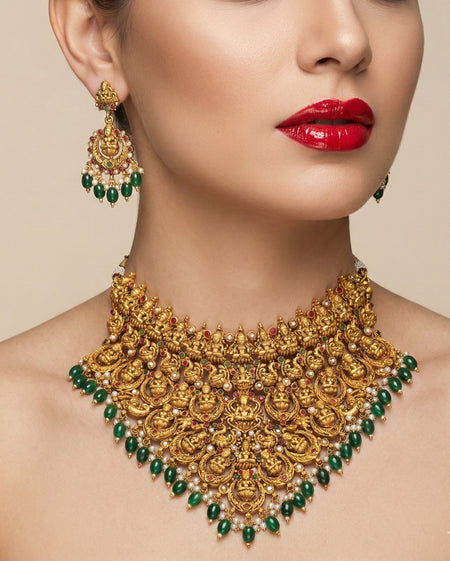 Jewel City Divine Elegance With This Exquisite Antique Gold Lakshmi Temple Necklace Set