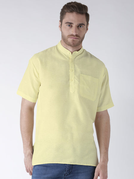 RIAG Men's Yellow Cotton Short Ethnic Kurta