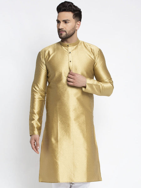 Jompers Men Mustard and Gold Design Kurta Only