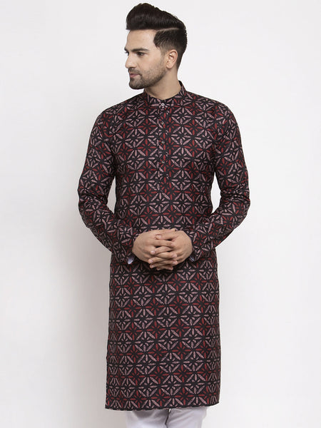 Jompers Men Brown Printed Kurta Only
