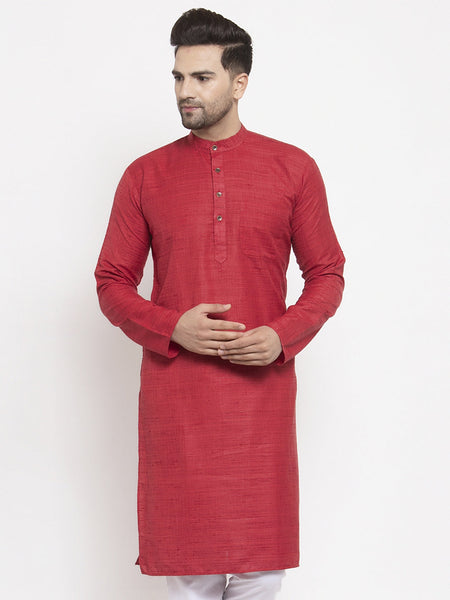 Jompers Men Maroon Self Design Kurta Only