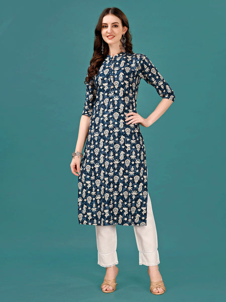 Ethnic Motifs Printed Front Buttoned Rayon Kurta, Multicolor - Hiral Fashion