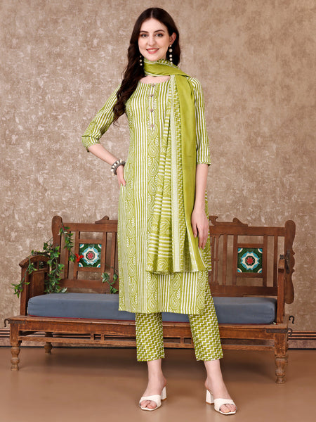 Printed Kurta With Printed Pant & Dupatta, Multicolor - Hiral Fashion