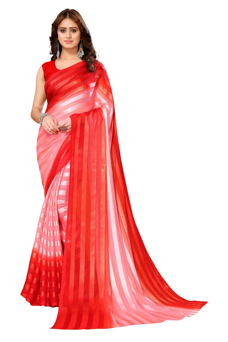 Vamika Georgette Satin Red Desinger Satin Patta Saree