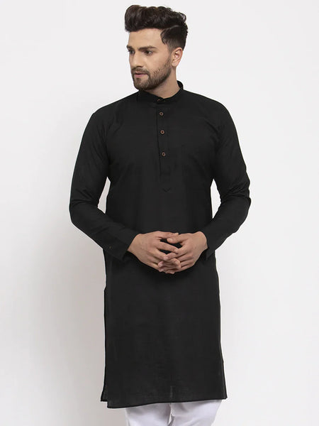 Jompers Men's Black & White Solid Kurta Only