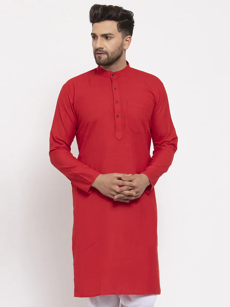 Jompers Men's Red & White Solid Kurta Only