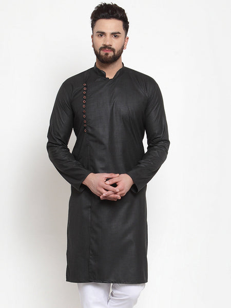 Jompers Men Black Solid Mandarin Collar Kurta Only