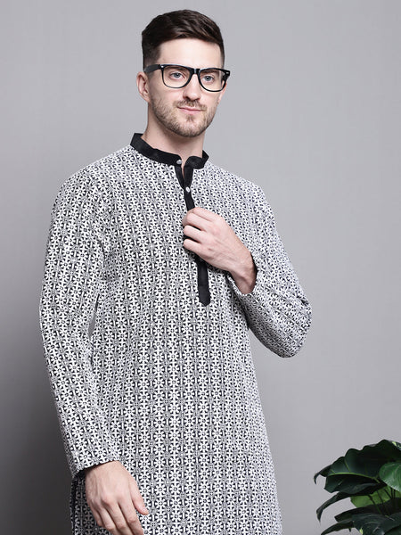 Jompers Men's Sequin Embroidered Silk Blend Kurta - Black